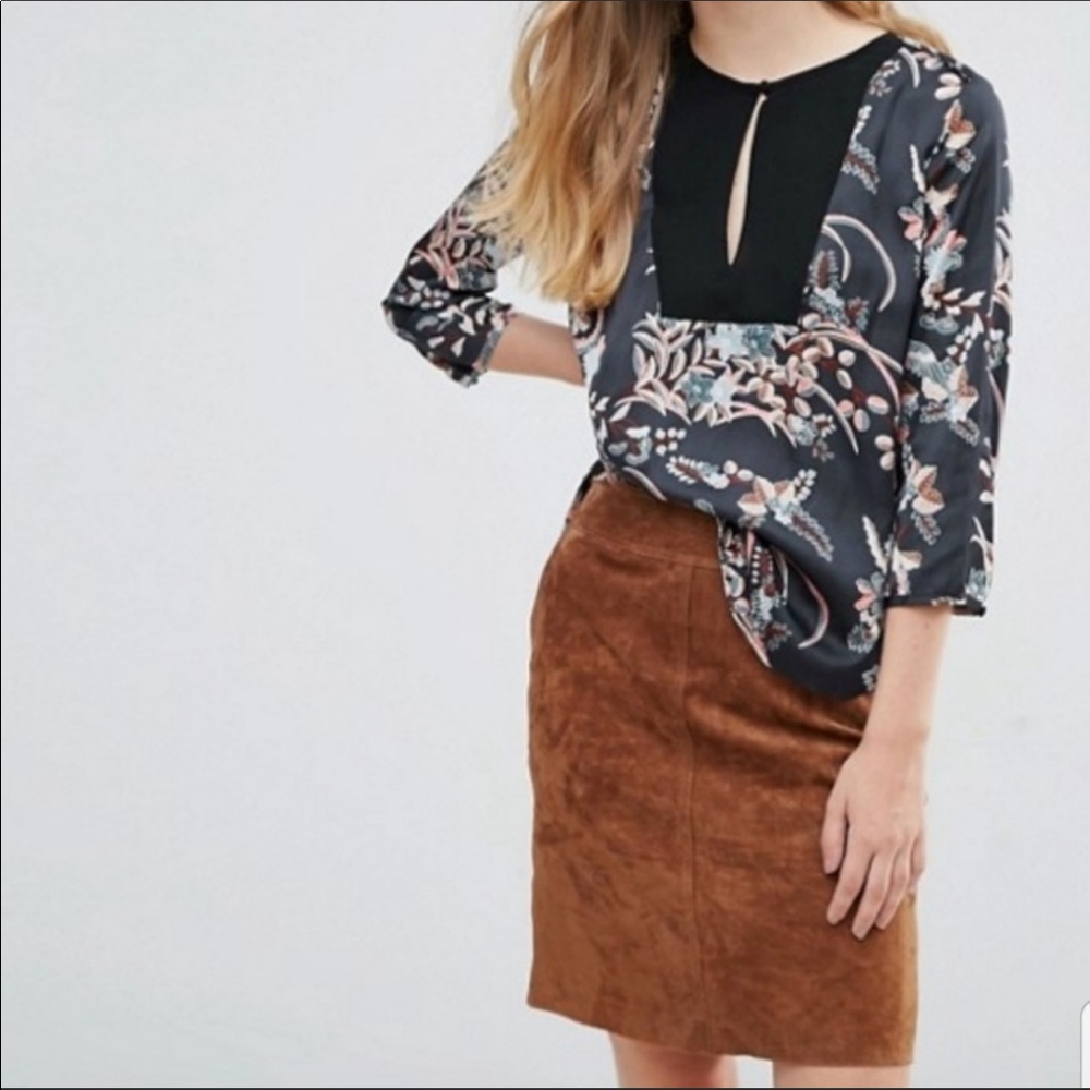 Hunt Club Suede Leather cognac pencil skirt 10